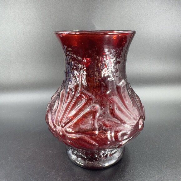 Anchor Hocking Rainflower Glass Vase Royal Ruby Red Daisy Rain Flower Vintage - Picture 11 of 11